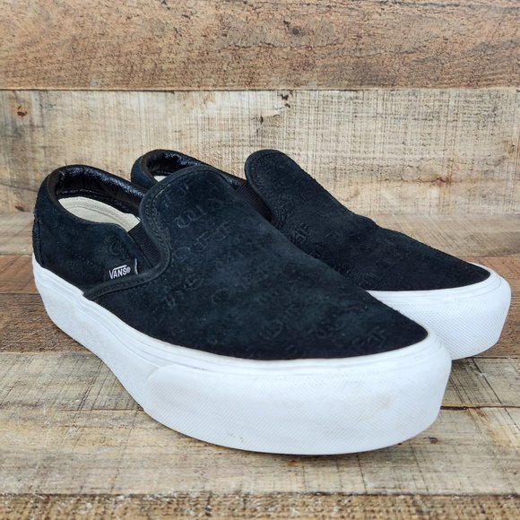 Vans Shoes - Vans Slip On Platform‎ Women Sz 6 Suede Embossed Letters Casual Classic Black